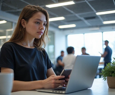 Personne utilisant plusieurs appareils numériques