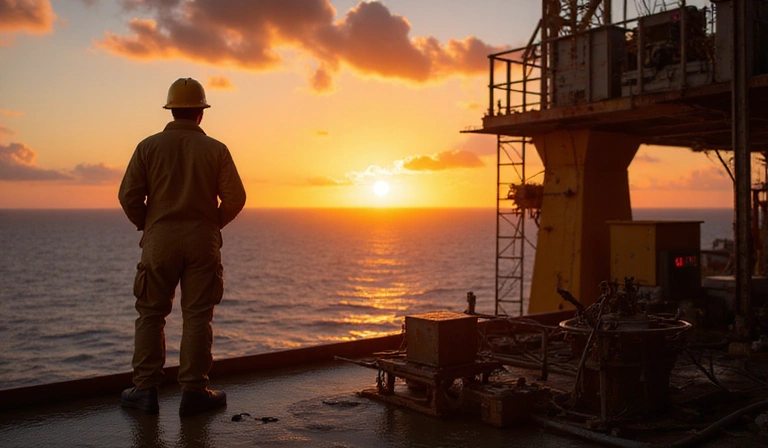 Ingénieur pétrolier travaillant sur une plateforme offshore