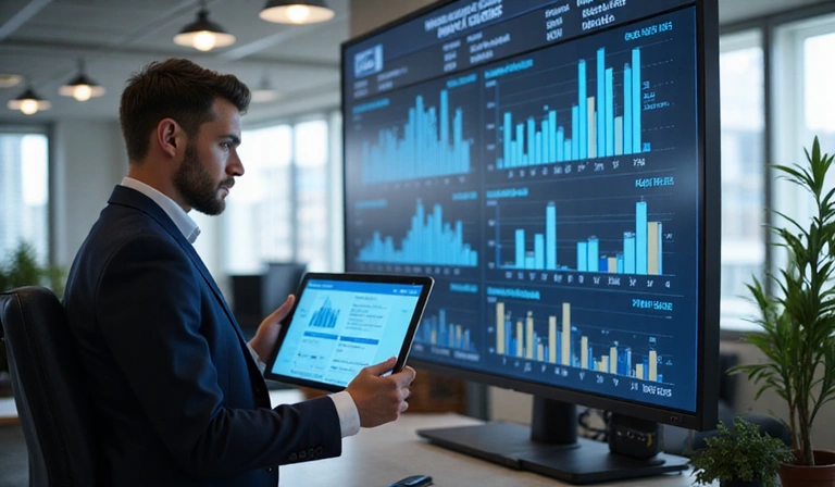 Responsable QHSE analysant des données sur tablette