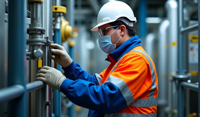 Technicien de maintenance dans une usine pétrochimique